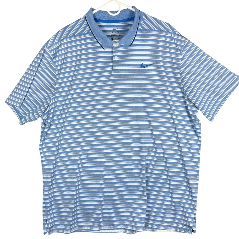 Nike Dri-FIT Polo Shirt‎ Mens XXL Blue Striped Short Sleeve Golf Performance